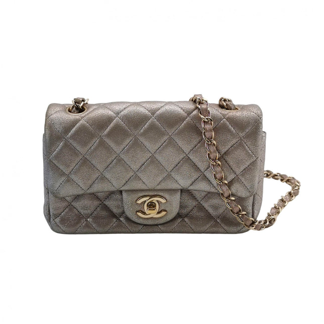 Chanel Classic Flap Mini Metallic Pink Lambskin Leather Gold Hardware