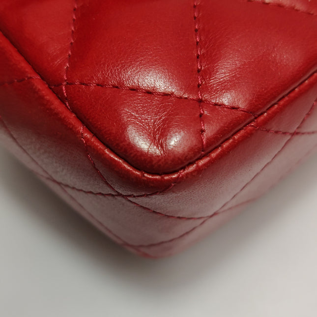 Chanel Baguette Flap Shoulder Bag Red Lambskin Silver Hardware Double Strap