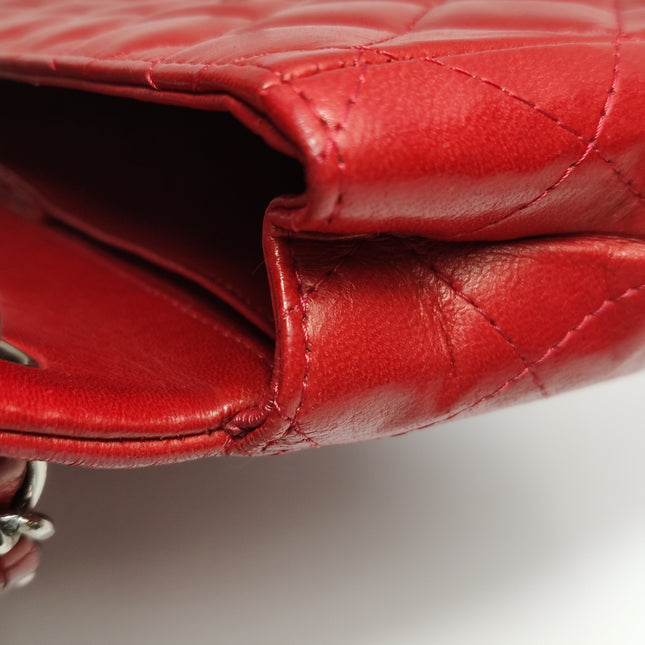 Chanel Baguette Flap Shoulder Bag Red Lambskin Silver Hardware Double Strap