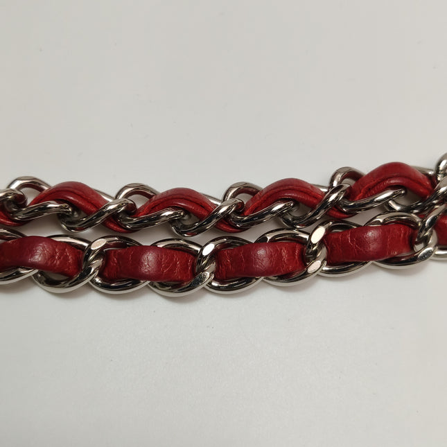 Chanel Baguette Flap Shoulder Bag Red Lambskin Silver Hardware Double Strap