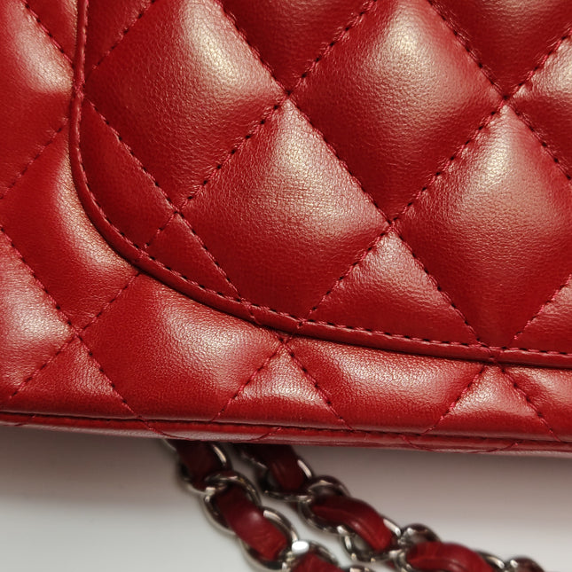 Chanel Baguette Flap Shoulder Bag Red Lambskin Silver Hardware Double Strap