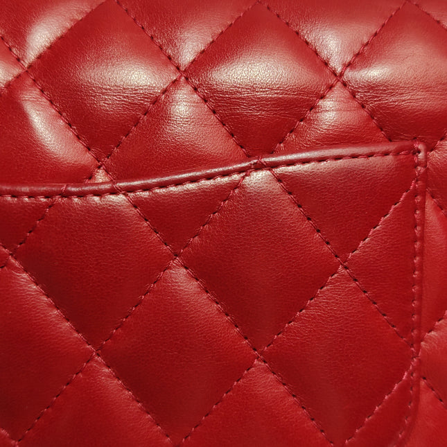 Chanel Baguette Flap Shoulder Bag Red Lambskin Silver Hardware Double Strap