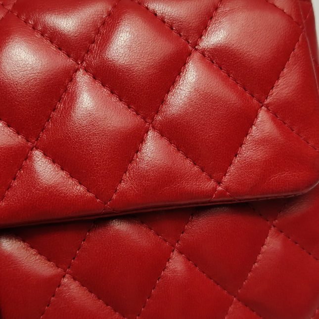 Chanel Baguette Flap Shoulder Bag Red Lambskin Silver Hardware Double Strap