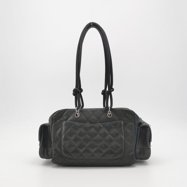 Chanel Cambon Multi-pocket Ligne Reporter Bag Medium Black CC on Black Calfskin Leather