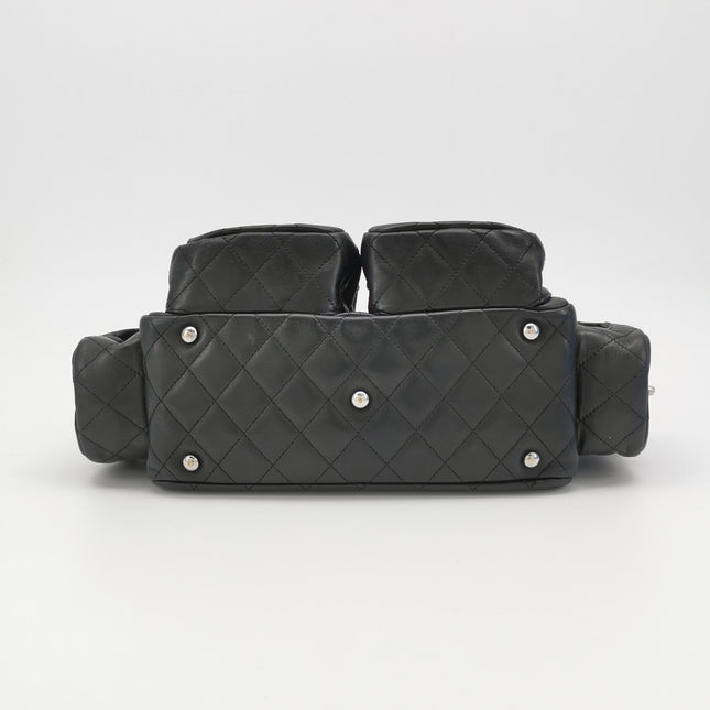 Chanel Cambon Multi-pocket Ligne Reporter Bag Medium Black CC on Black Calfskin Leather