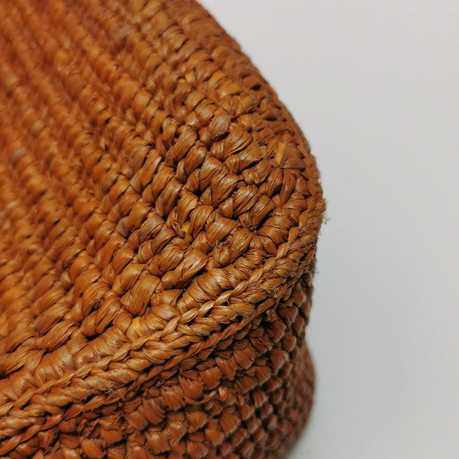 Loewe Paula's Ibiza Ola Medium Caramel Brown Raffia and Calfskin Shoulder Bag