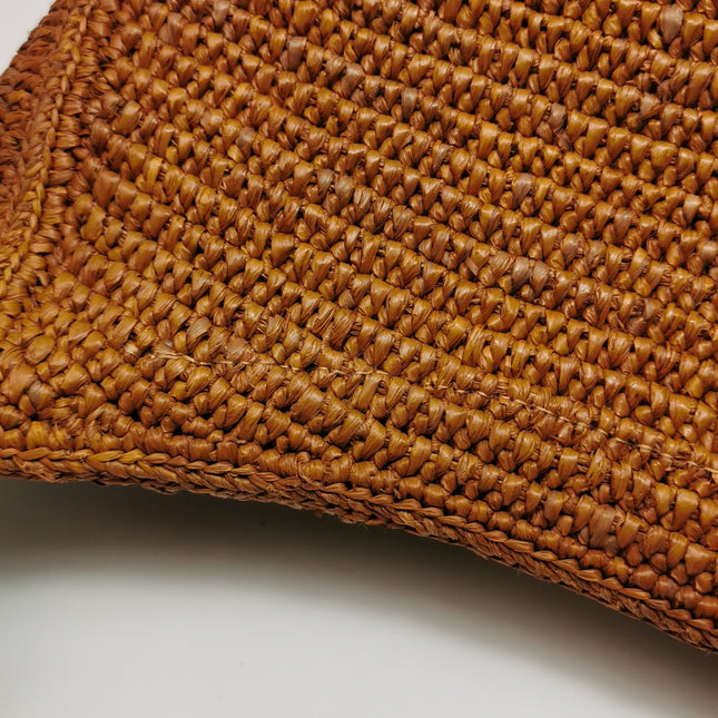 Loewe Paula's Ibiza Ola Medium Caramel Brown Raffia and Calfskin Shoulder Bag