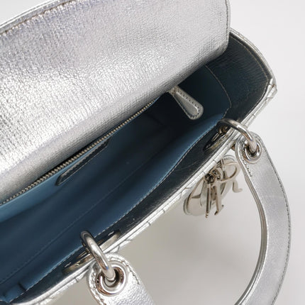 Lady Dior Small My Abcdior Cannage Leather Silver with Strap 2018