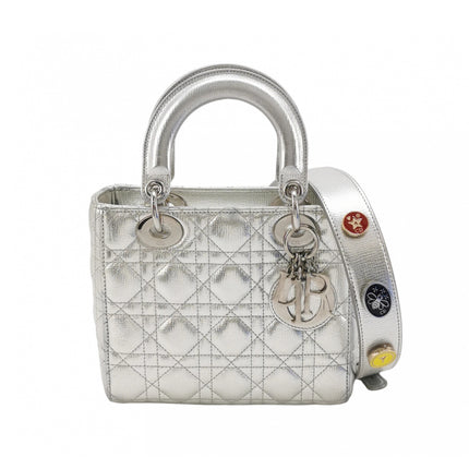 Lady Dior Small My Abcdior Cannage Leather Silver with Strap 2018-Luxbags