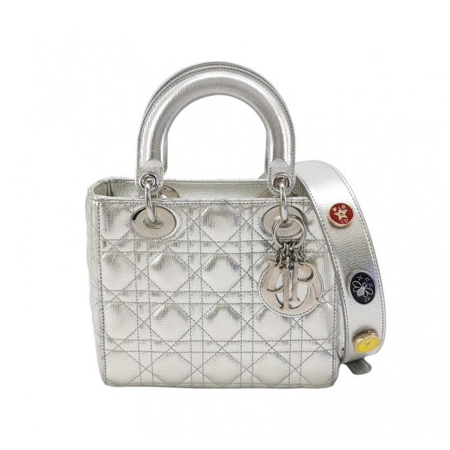Lady Dior Small My Abcdior Cannage Leather Silver with Strap 2018-Luxbags