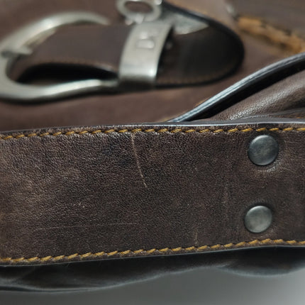 Dior Vintage Gaucho Large Dark Brown Leather Crossbody Bag 36cm