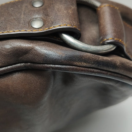 Dior Vintage Gaucho Large Dark Brown Leather Crossbody Bag 36cm