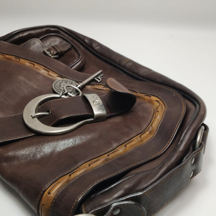 Dior Vintage Gaucho Large Dark Brown Leather Crossbody Bag 36cm