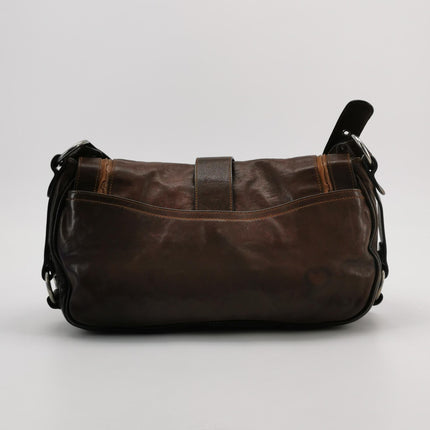 Dior Vintage Gaucho Large Dark Brown Leather Crossbody Bag 36cm