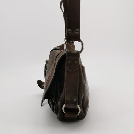 Dior Vintage Gaucho Large Dark Brown Leather Crossbody Bag 36cm