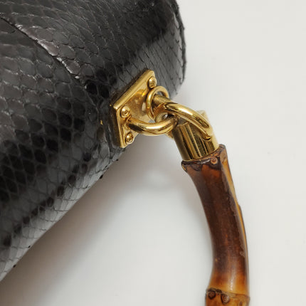 Gucci Bamboo 1947 Night Mini Black Python Snake Skin Evening Bag with Chain