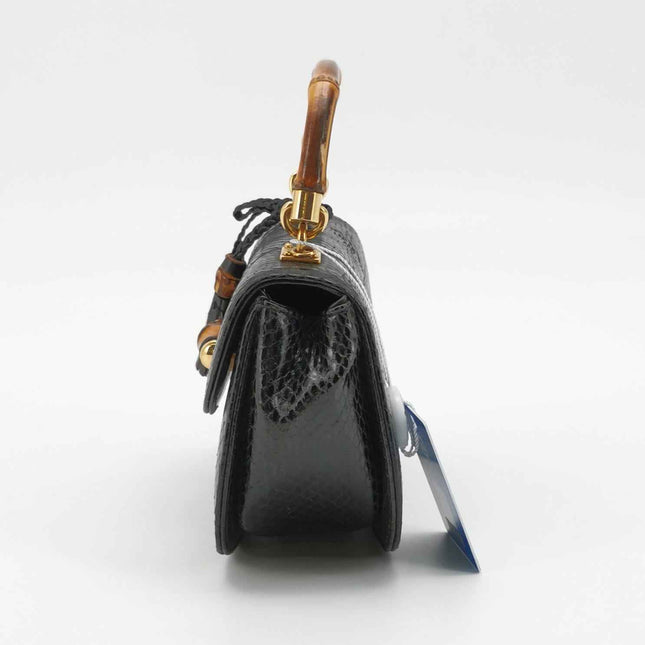 Gucci Bamboo 1947 Night Mini Black Python Snake Skin Evening Bag with Chain