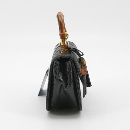 Gucci Bamboo 1947 Night Mini Black Python Snake Skin Evening Bag with Chain