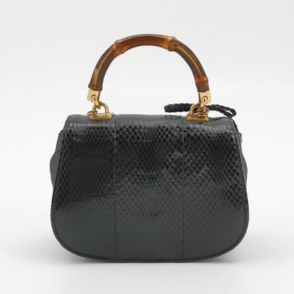 Gucci Bamboo 1947 Night Mini Black Python Snake Skin Evening Bag with Chain