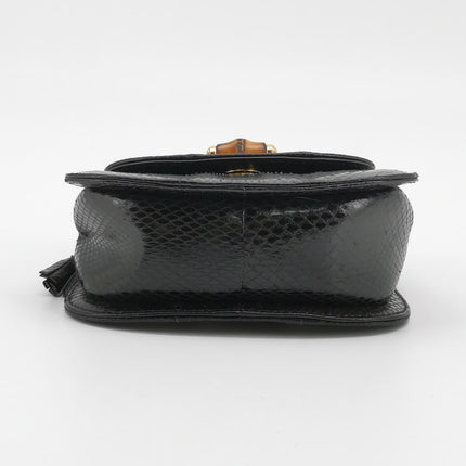 Gucci Bamboo 1947 Night Mini Black Python Snake Skin Evening Bag with Chain