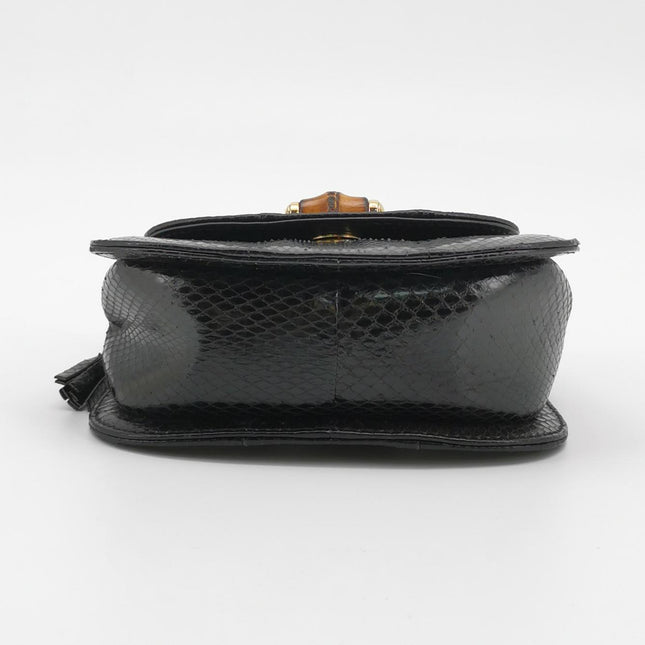 Gucci Bamboo 1947 Night Mini Black Python Snake Skin Evening Bag with Chain