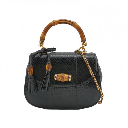 Gucci Bamboo 1947 Night Mini Black Python Snake Skin Evening Bag with Chain