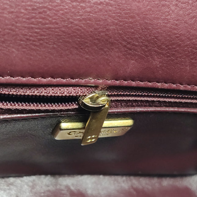 Chanel Rock The Corner Mini Flap Bag Burgundy Calfskin Leather Gold Hardware Corners 2017-18