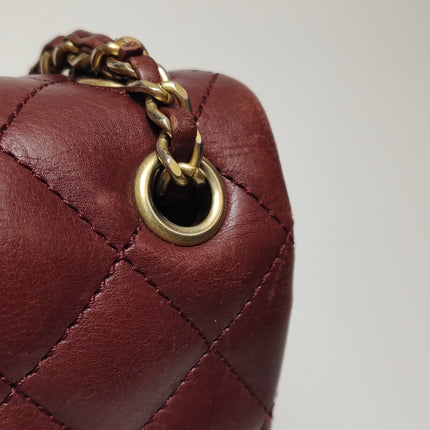 Chanel Rock The Corner Mini Flap Bag Burgundy Calfskin Leather Gold Hardware Corners 2017-18