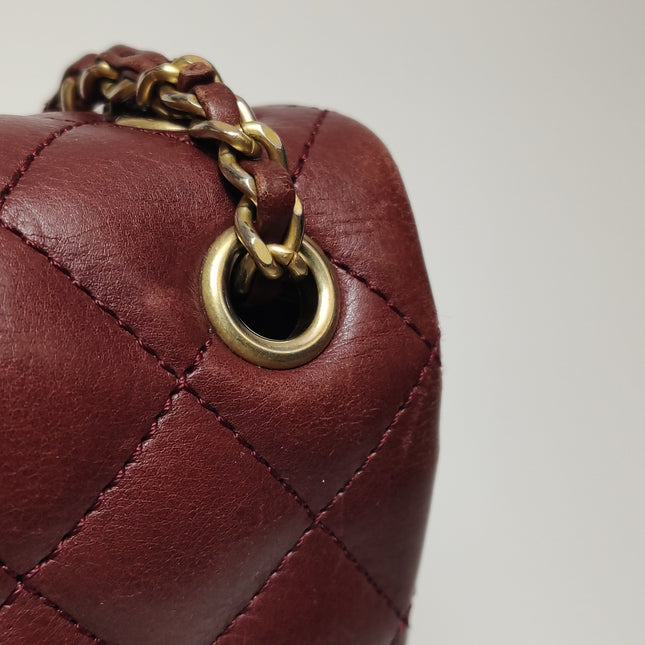Chanel Rock The Corner Mini Flap Bag Burgundy Calfskin Leather Gold Hardware Corners 2017-18