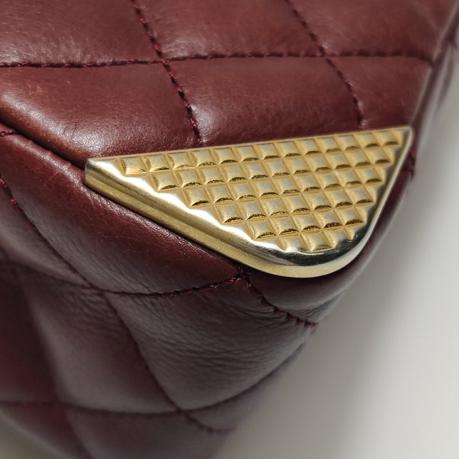 Chanel Rock The Corner Mini Flap Bag Burgundy Calfskin Leather Gold Hardware Corners 2017-18