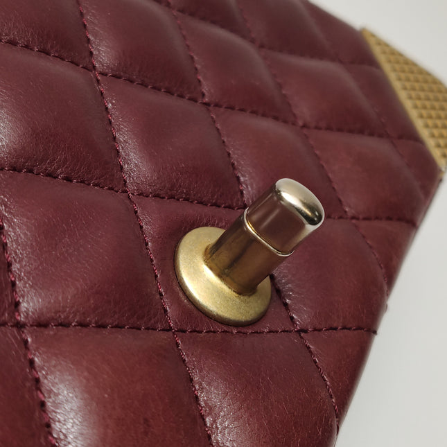 Chanel Rock The Corner Mini Flap Bag Burgundy Calfskin Leather Gold Hardware Corners 2017-18