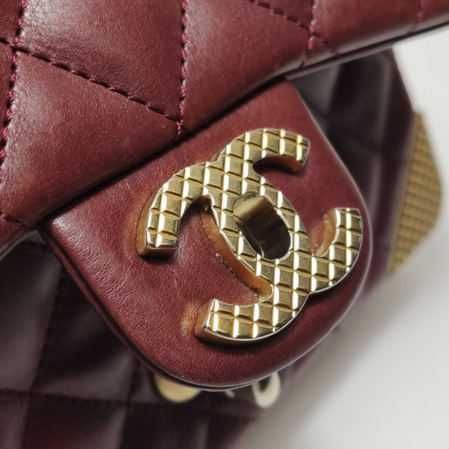 Chanel Rock The Corner Mini Flap Bag Burgundy Calfskin Leather Gold Hardware Corners 2017-18