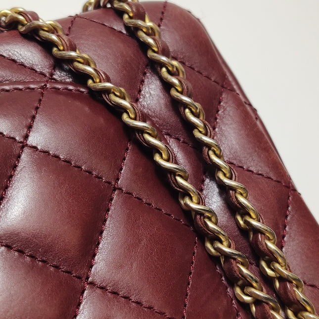 Chanel Rock The Corner Mini Flap Bag Burgundy Calfskin Leather Gold Hardware Corners 2017-18
