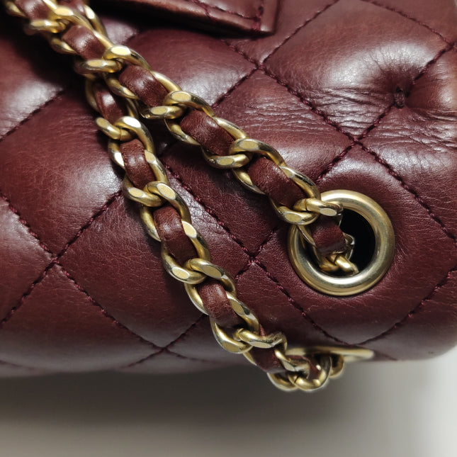 Chanel Rock The Corner Mini Flap Bag Burgundy Calfskin Leather Gold Hardware Corners 2017-18