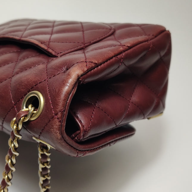 Chanel Rock The Corner Mini Flap Bag Burgundy Calfskin Leather Gold Hardware Corners 2017-18