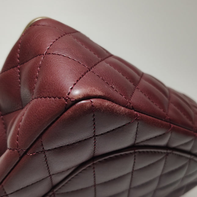 Chanel Rock The Corner Mini Flap Bag Burgundy Calfskin Leather Gold Hardware Corners 2017-18