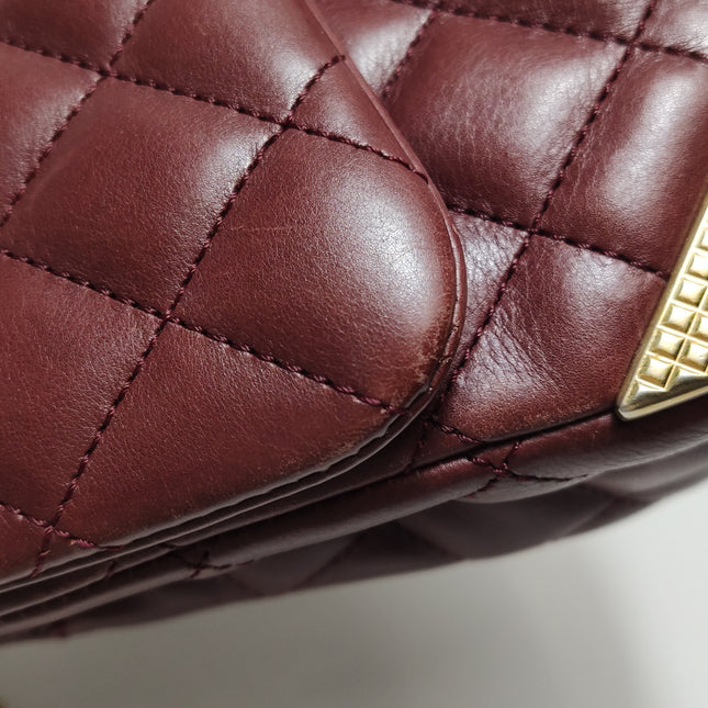 Chanel Rock The Corner Mini Flap Bag Burgundy Calfskin Leather Gold Hardware Corners 2017-18