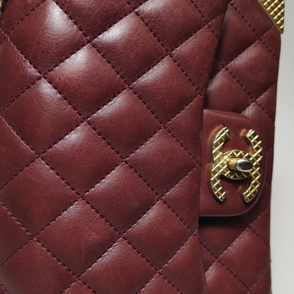 Chanel Rock The Corner Mini Flap Bag Burgundy Calfskin Leather Gold Hardware Corners 2017-18