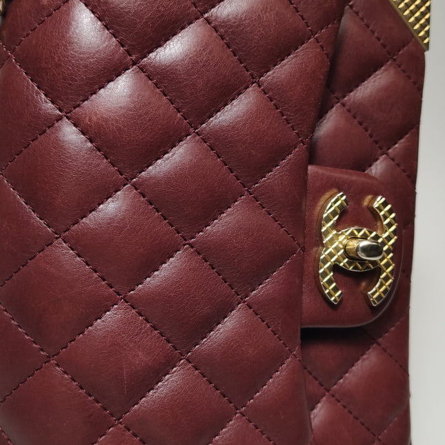 Chanel Rock The Corner Mini Flap Bag Burgundy Calfskin Leather Gold Hardware Corners 2017-18