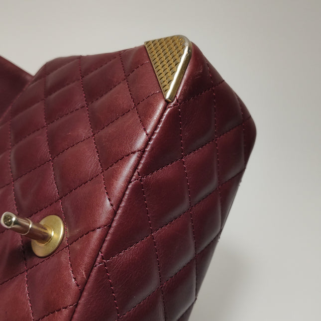 Chanel Rock The Corner Mini Flap Bag Burgundy Calfskin Leather Gold Hardware Corners 2017-18