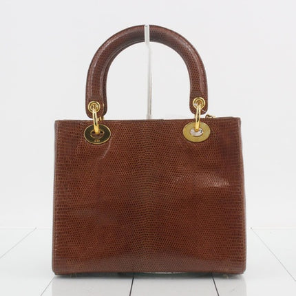Lady Dior Medium Brown Lizard Skin Leather Handbag with Gold Hardware