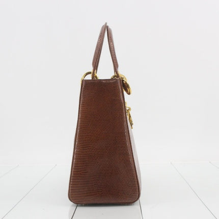 Lady Dior Medium Brown Lizard Skin Leather Handbag with Gold Hardware