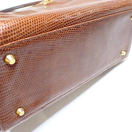 Lady Dior Medium Brown Lizard Skin Leather Handbag with Gold Hardware
