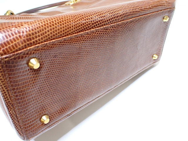 Lady Dior Medium Brown Lizard Skin Leather Handbag with Gold Hardware