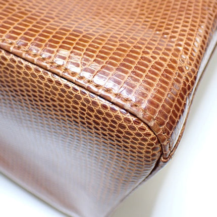 Lady Dior Medium Brown Lizard Skin Leather Handbag with Gold Hardware