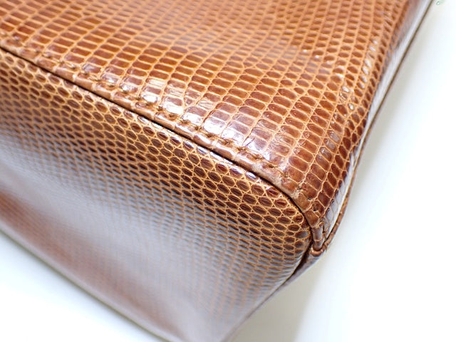 Lady Dior Medium Brown Lizard Skin Leather Handbag with Gold Hardware