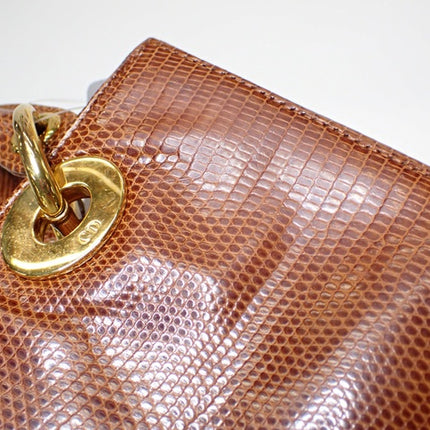 Lady Dior Medium Brown Lizard Skin Leather Handbag with Gold Hardware