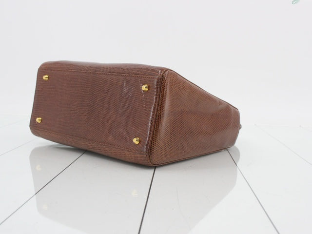 Lady Dior Medium Brown Lizard Skin Leather Handbag with Gold Hardware