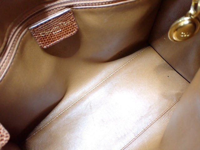Lady Dior Medium Brown Lizard Skin Leather Handbag with Gold Hardware