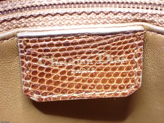 Lady Dior Medium Brown Lizard Skin Leather Handbag with Gold Hardware